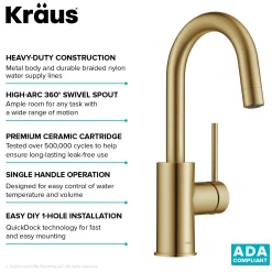 KRAUS Oletto Single Handle Kitchen Bar Faucet in Brushed Brass