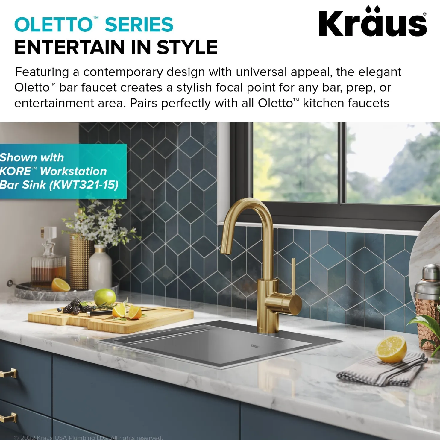 KRAUS Oletto Single Handle Kitchen Bar Faucet in Brushed Brass