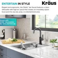 KRAUS Oletto Single Handle Matte Black & Black Stainless Steel Kitchen Bar Faucet
