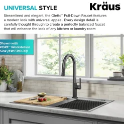 KRAUS Oletto Single Handle Matte Black & Black Stainless Steel Pull-Down Kitchen Faucet