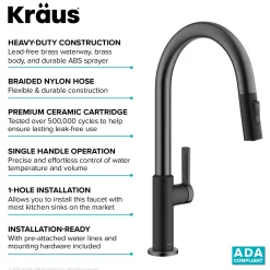 KRAUS Oletto Single Handle Matte Black & Black Stainless Steel Pull-Down Kitchen Faucet