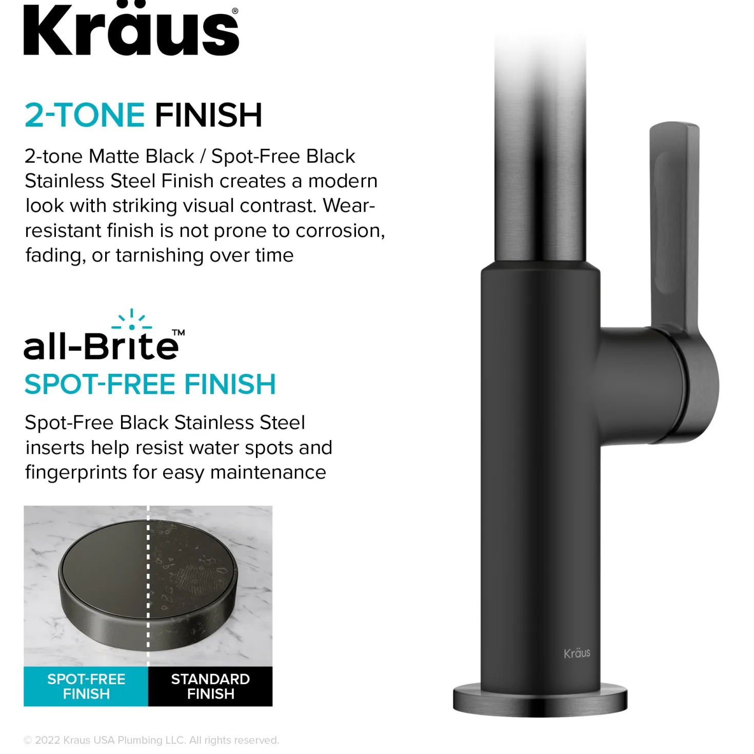 KRAUS Oletto Single Handle Matte Black & Black Stainless Steel Pull-Down Kitchen Faucet