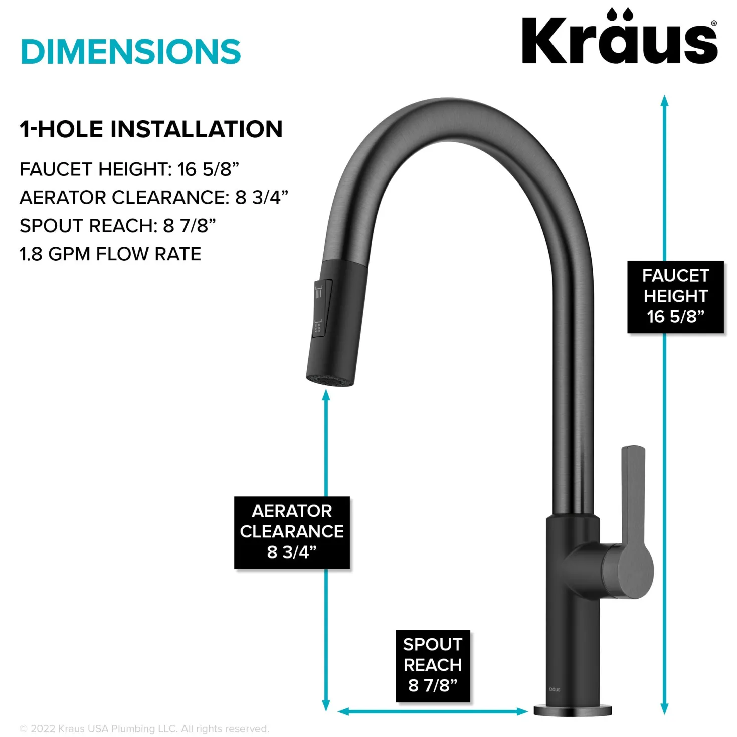 KRAUS Oletto Single Handle Matte Black & Black Stainless Steel Pull-Down Kitchen Faucet