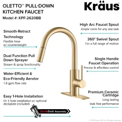 KRAUS Oletto Single Handle Pull Down Kitchen Faucet in Brushed Brass
