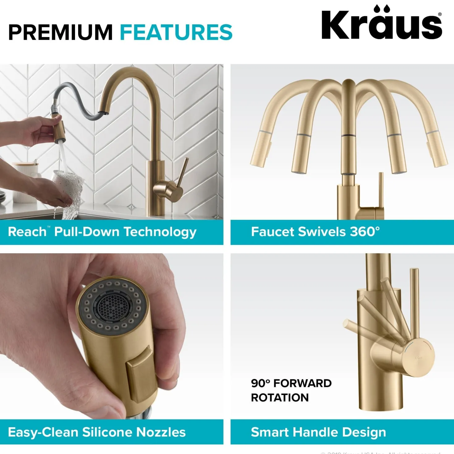 KRAUS Oletto Single Handle Pull Down Kitchen Faucet in Brushed Brass