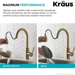 KRAUS Oletto Single Handle Pull Down Kitchen Faucet in Brushed Brass