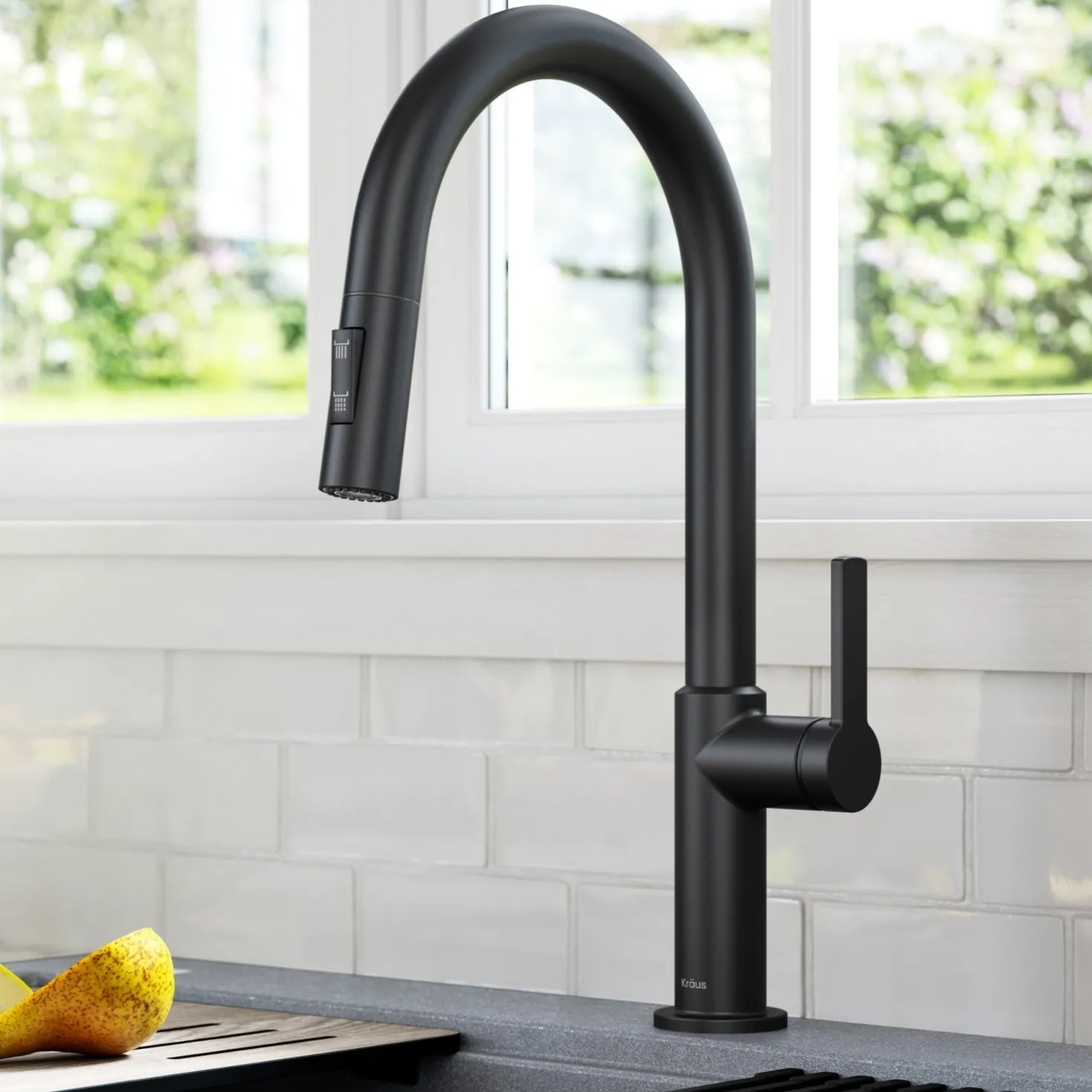 KRAUS Oletto Single Handle Pull-Down Kitchen Faucet in Matte Black