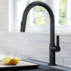 KRAUS Oletto Single Handle Pull-Down Kitchen Faucet in Matte Black
