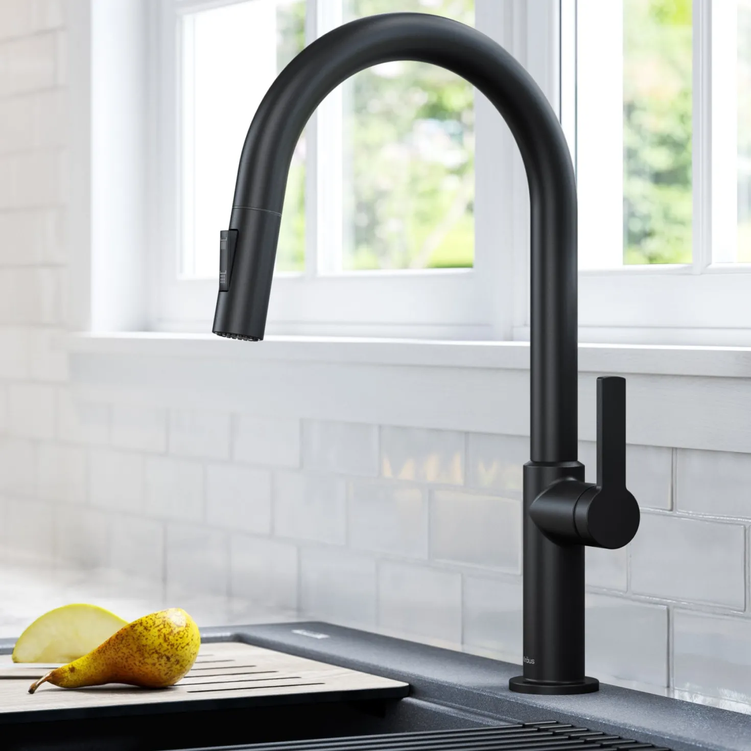 KRAUS Oletto Single Handle Pull-Down Kitchen Faucet in Matte Black