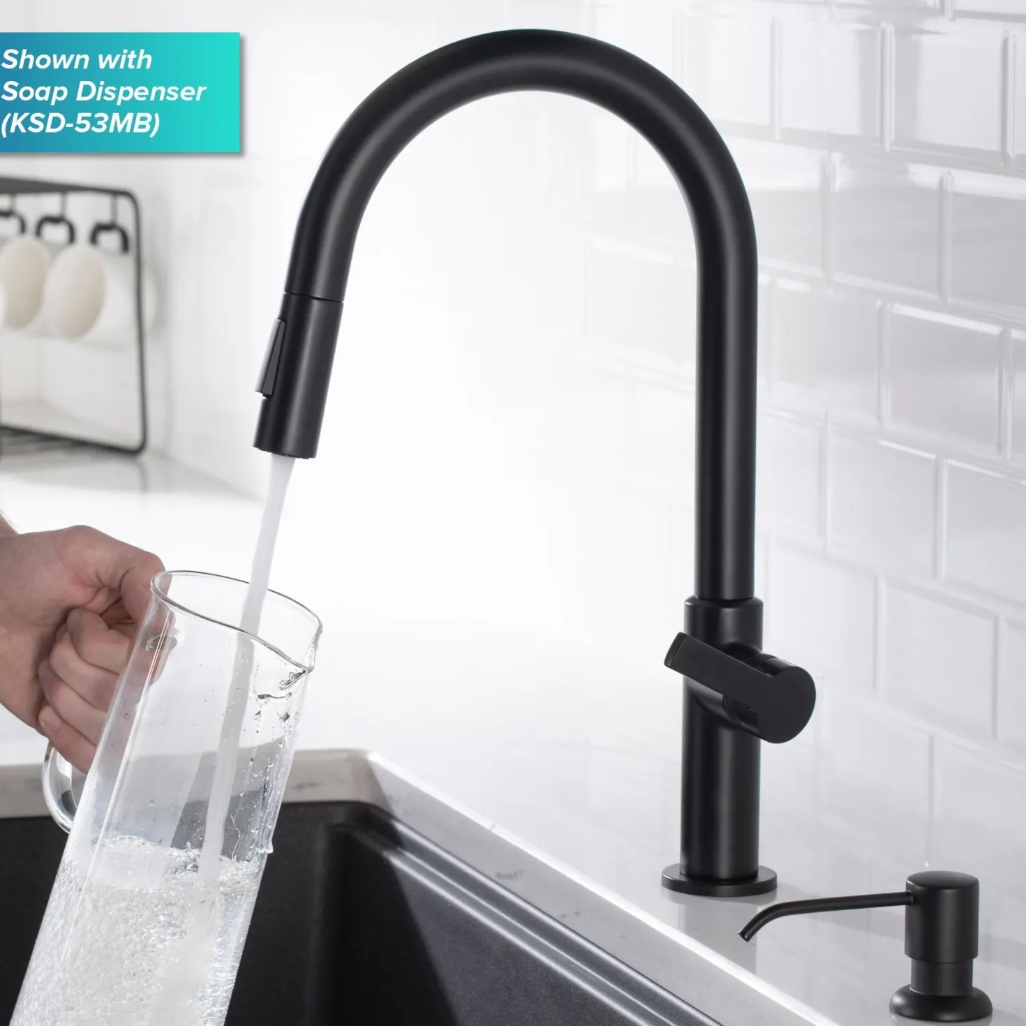 KRAUS Oletto Single Handle Pull-Down Kitchen Faucet in Matte Black