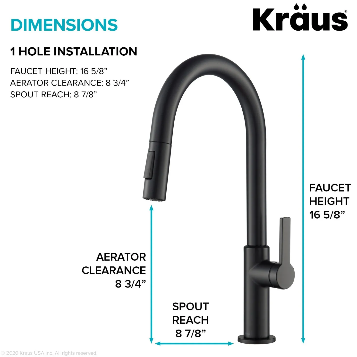 KRAUS Oletto Single Handle Pull-Down Kitchen Faucet in Matte Black