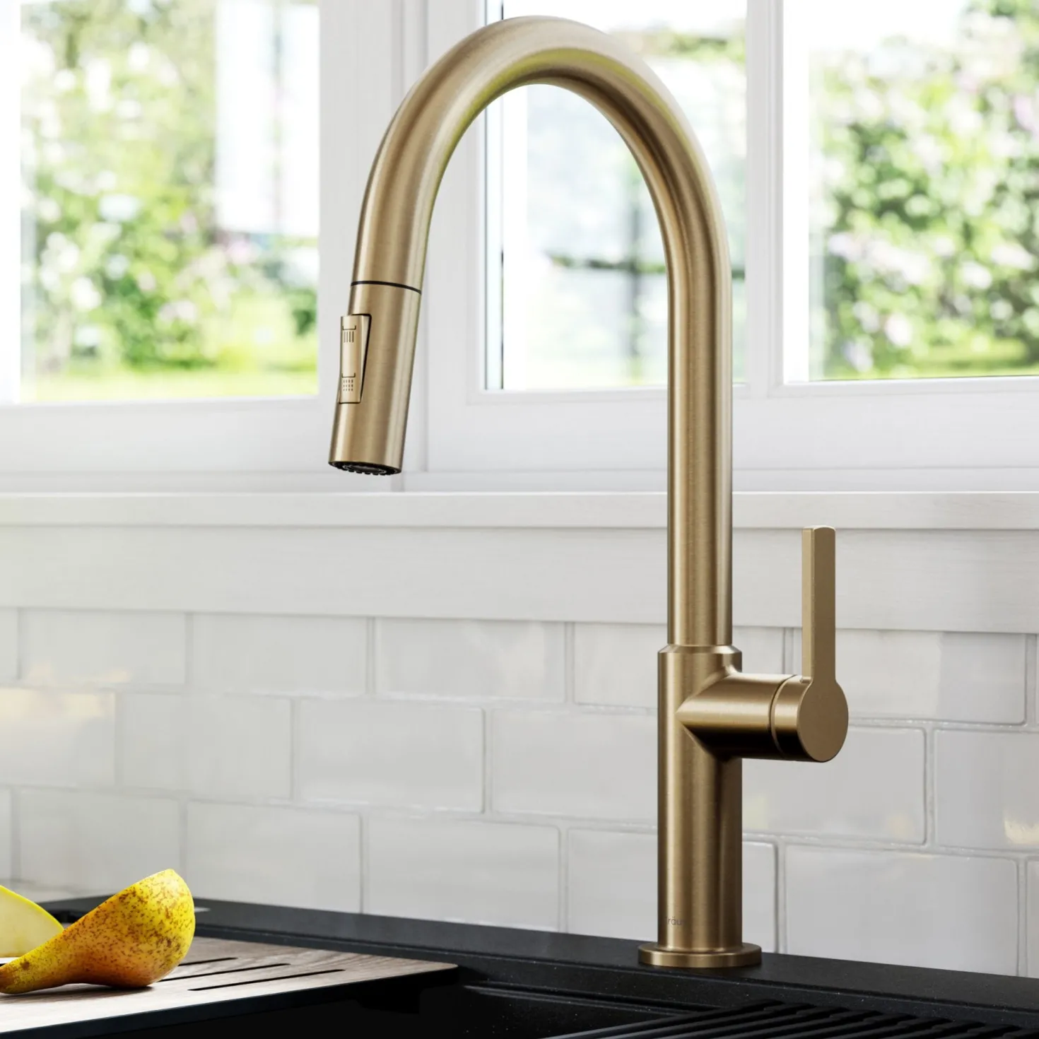 KRAUS Oletto Single Handle Pull-Down Kitchen Faucet in Spot Free Antique Champagne Bronze