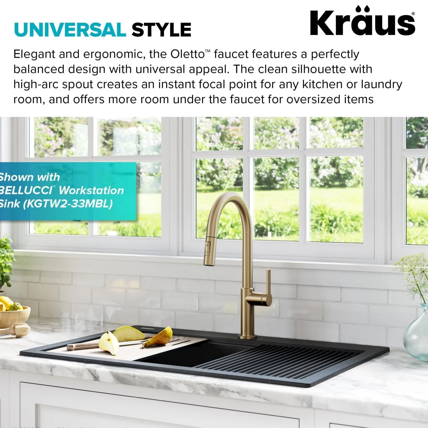 KRAUS Oletto Single Handle Pull-Down Kitchen Faucet in Spot Free Antique Champagne Bronze