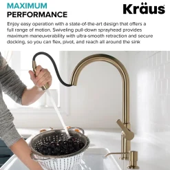KRAUS Oletto Single Handle Pull-Down Kitchen Faucet in Spot Free Antique Champagne Bronze