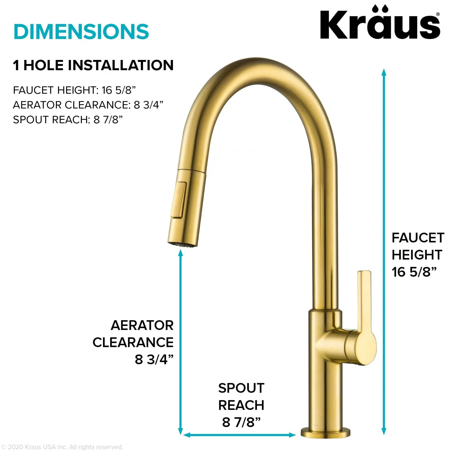 KRAUS Oletto Single Handle Pull-Down Kitchen Faucet in Brushed Brass