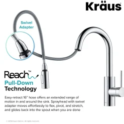 KRAUS Oletto Single Lever Pull Down Kitchen Faucet in Chrome