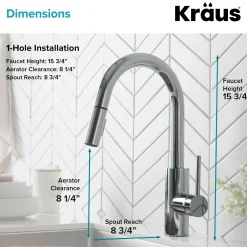 KRAUS Oletto Single Lever Pull Down Kitchen Faucet in Chrome