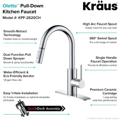 KRAUS Oletto Single Lever Pull Down Kitchen Faucet in Chrome