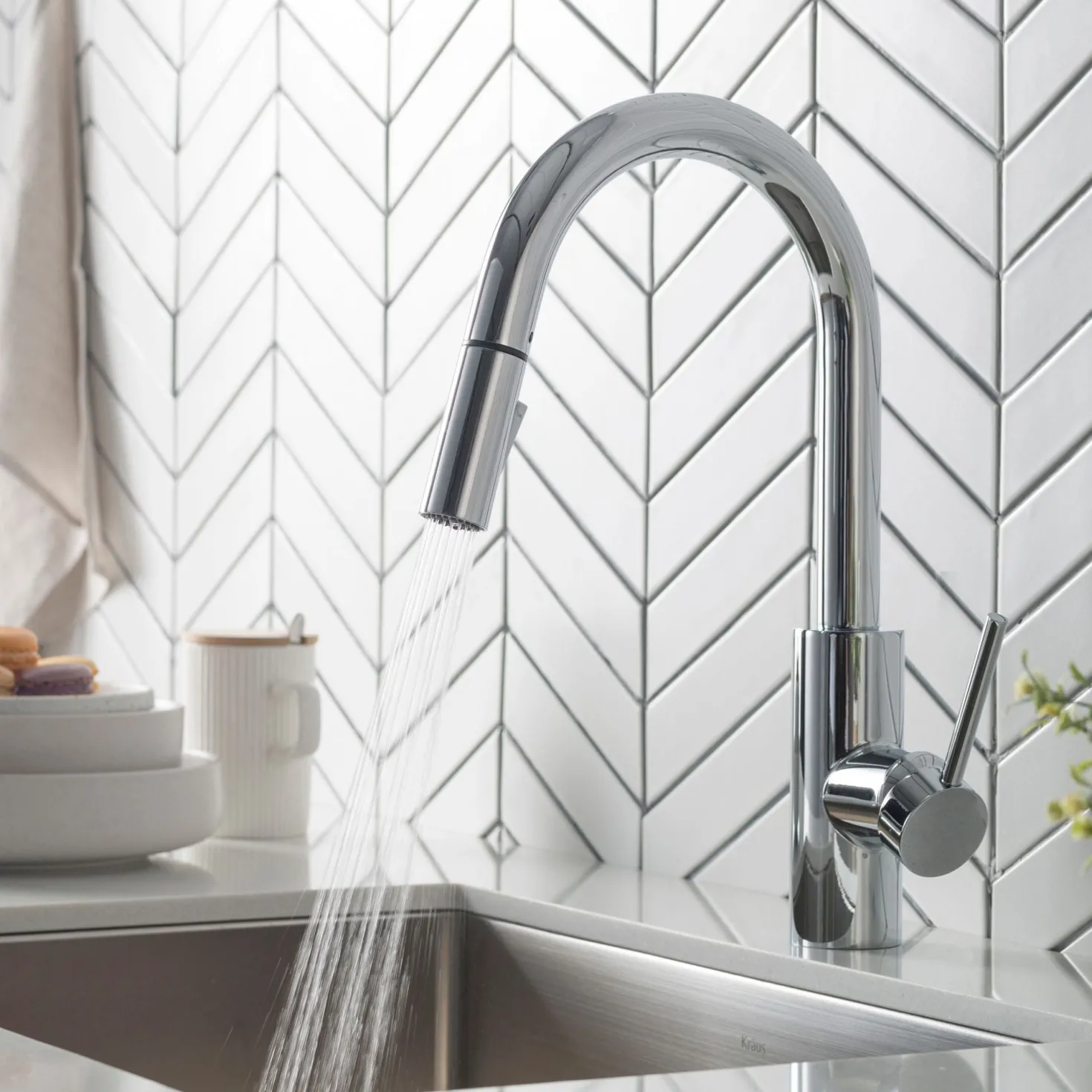 KRAUS Oletto Single Lever Pull Down Kitchen Faucet in Chrome