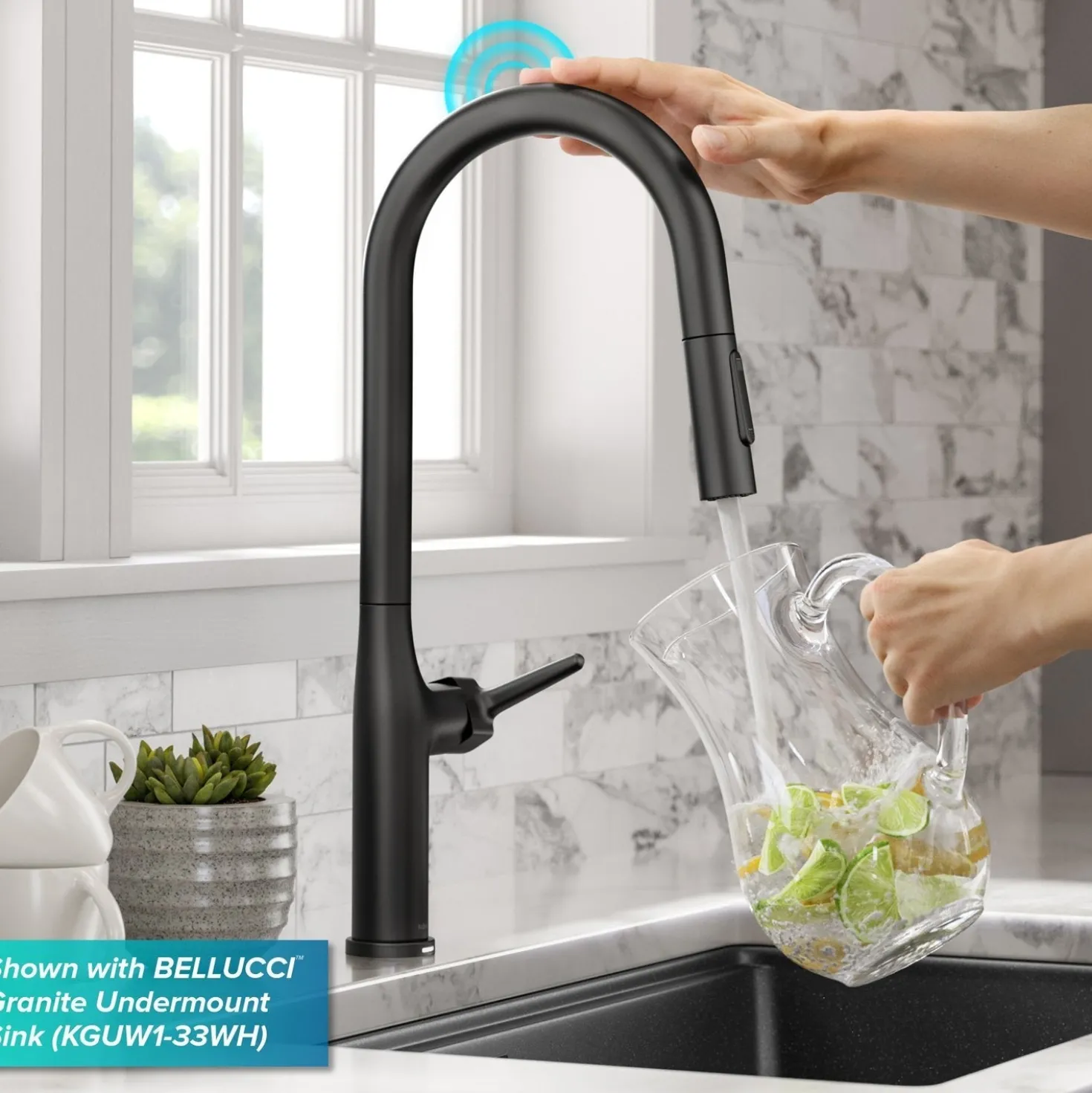 KRAUS Oletto Tall Modern Single-Handle Touch Activated with Pull Down Sprayer in Matte Black