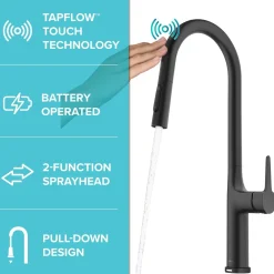 KRAUS Oletto Tall Modern Single-Handle Touch Activated with Pull Down Sprayer in Matte Black