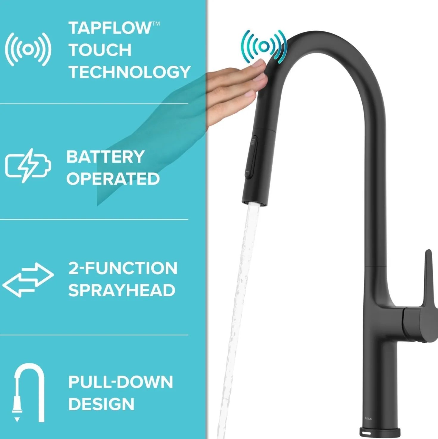 KRAUS Oletto Tall Modern Single-Handle Touch Activated with Pull Down Sprayer in Matte Black