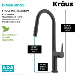 KRAUS Oletto Tall Modern Single-Handle Touch Activated with Pull Down Sprayer in Matte Black