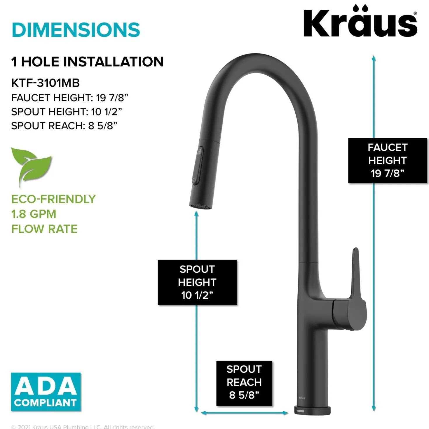 KRAUS Oletto Tall Modern Single-Handle Touch Activated with Pull Down Sprayer in Matte Black