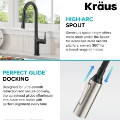 KRAUS Oletto Tall Modern Single-Handle Touch Activated with Pull Down Sprayer in Matte Black