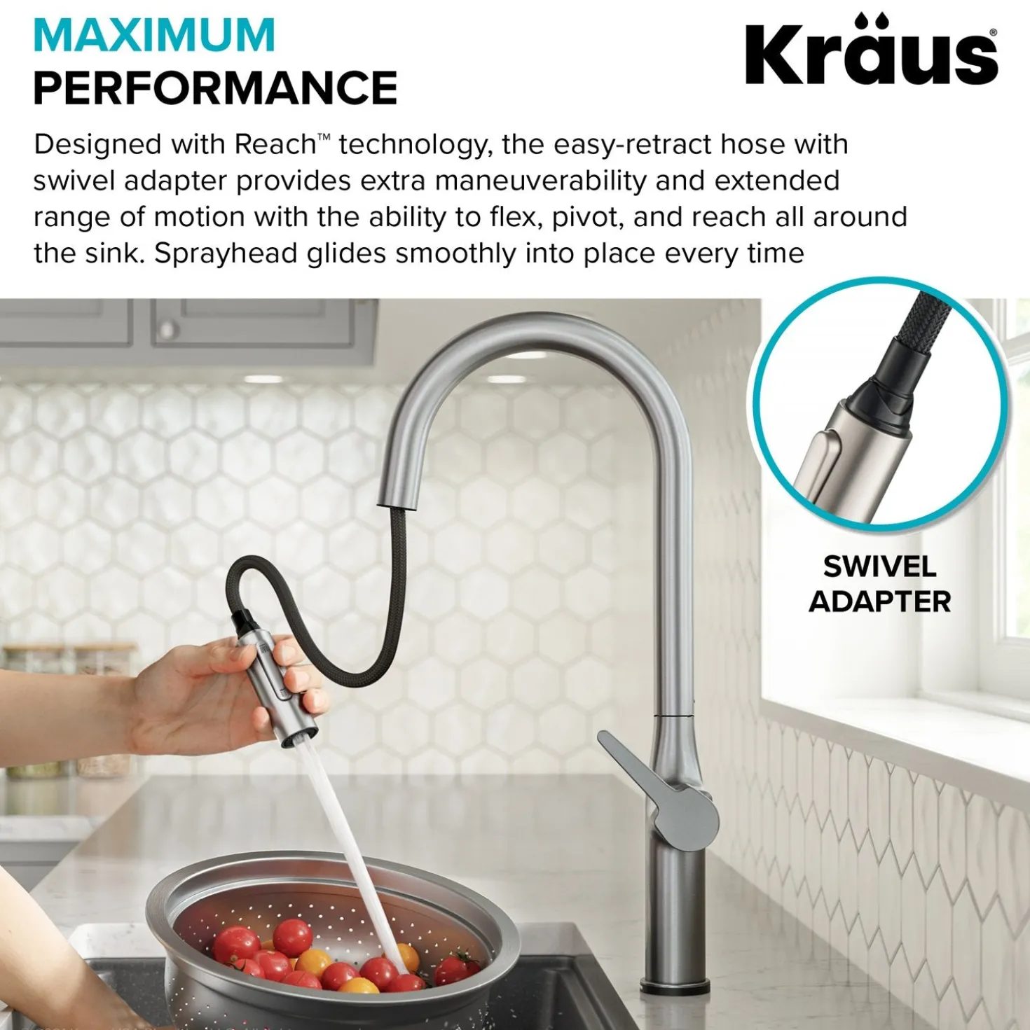 KRAUS Oletto Tall Modern Single-Handle Touch Activated with Pull Down Sprayer in Chrome
