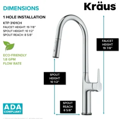 KRAUS Oletto Tall Modern Single-Handle Touch Activated with Pull Down Sprayer in Chrome