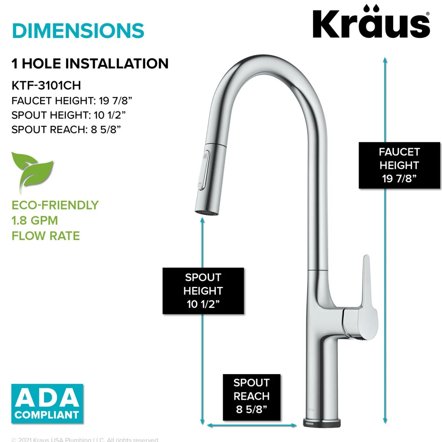 KRAUS Oletto Tall Modern Single-Handle Touch Activated with Pull Down Sprayer in Chrome