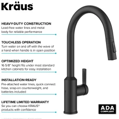 KRAUS Oletto Touchless Pull-Down Kitchen Faucet in Matte Black