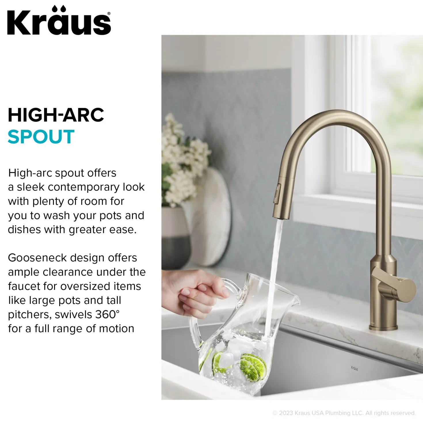 KRAUS Oletto Touchless Pull-Down Kitchen Faucet in Spot-Free Antique Champagne Bronze