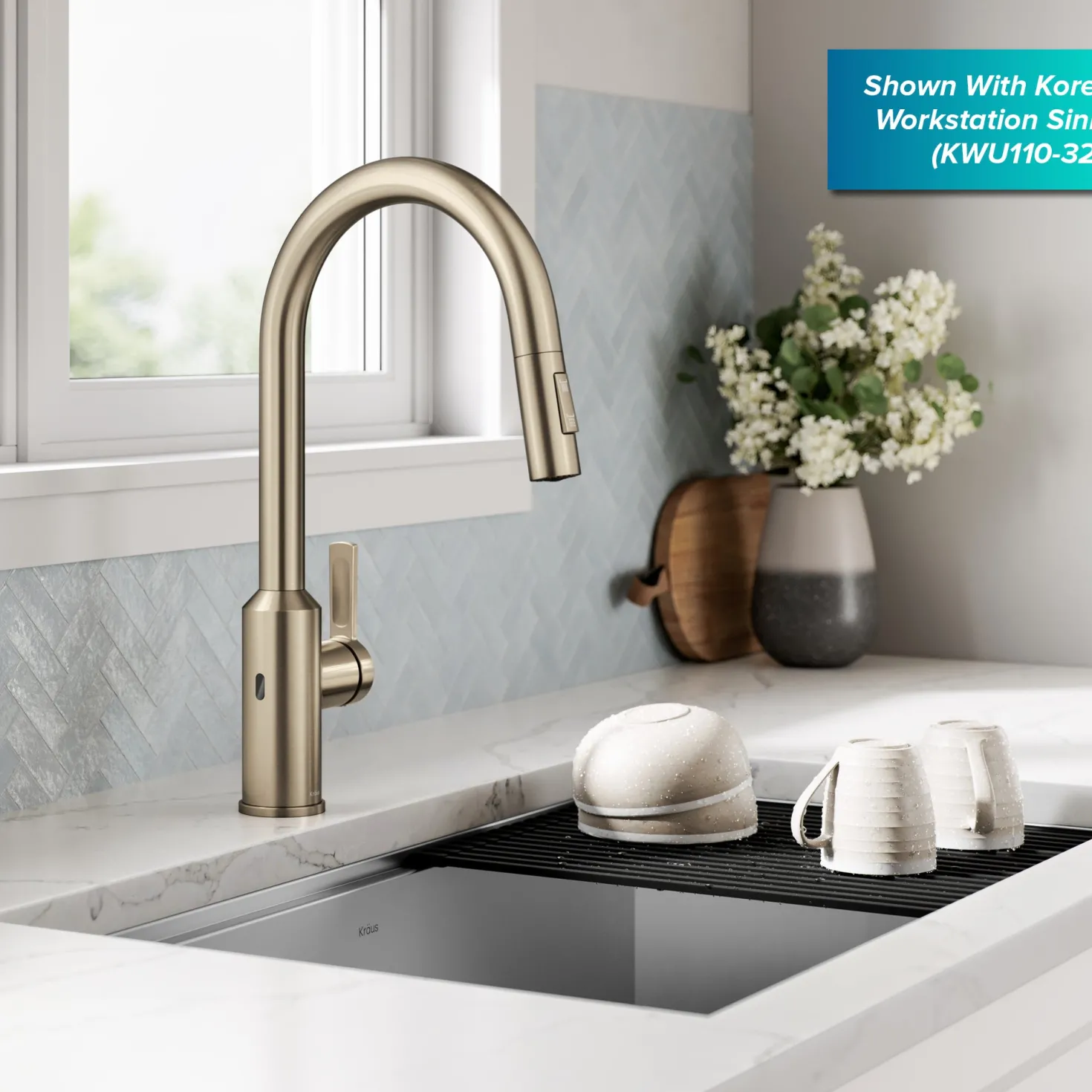 KRAUS Oletto Touchless Pull-Down Kitchen Faucet in Spot-Free Antique Champagne Bronze