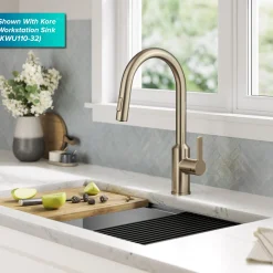KRAUS Oletto Touchless Pull-Down Kitchen Faucet in Spot-Free Antique Champagne Bronze