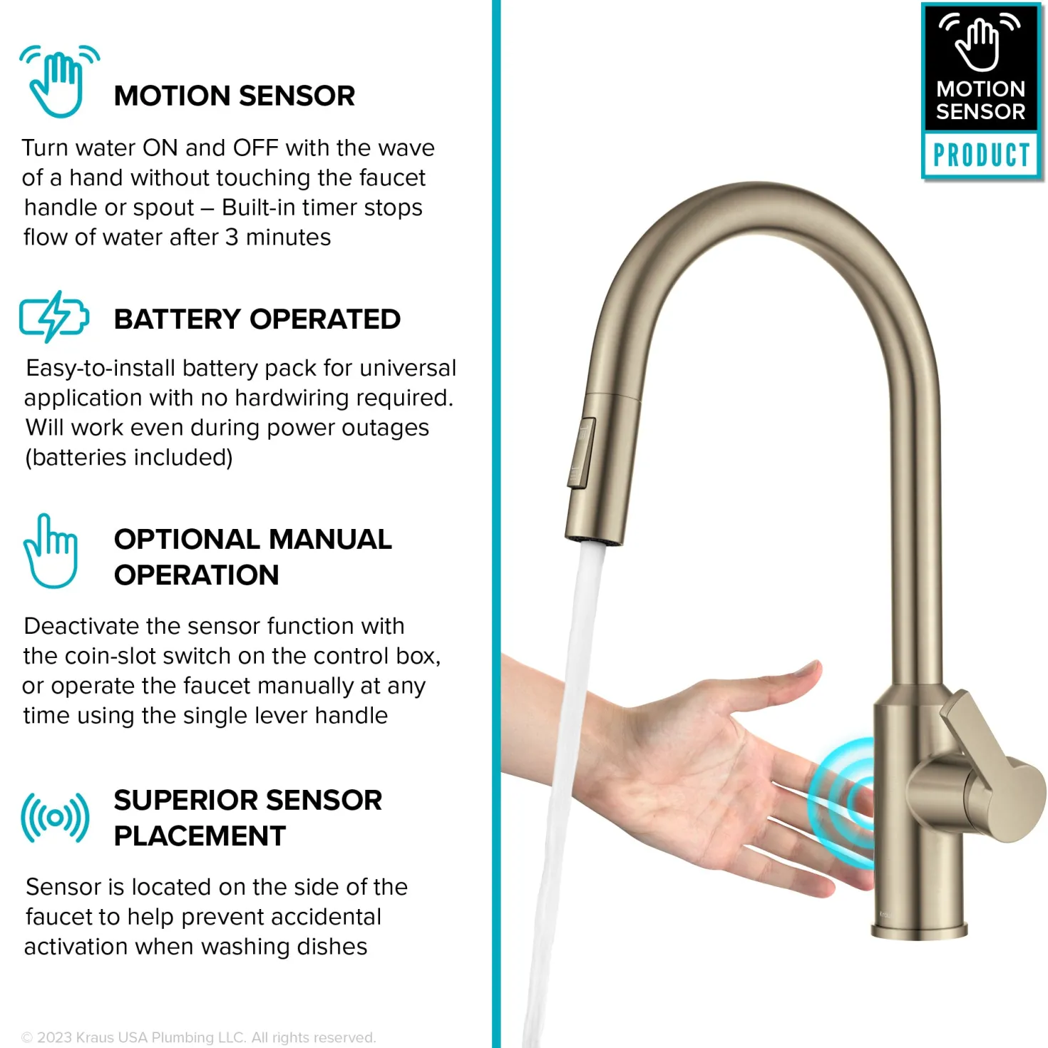 KRAUS Oletto Touchless Pull-Down Kitchen Faucet in Spot-Free Antique Champagne Bronze
