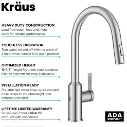 KRAUS Oletto Touchless Pull-Down Kitchen Faucet in Spot-Free Stainless Steel