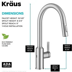 KRAUS Oletto Touchless Pull-Down Kitchen Faucet in Spot-Free Stainless Steel