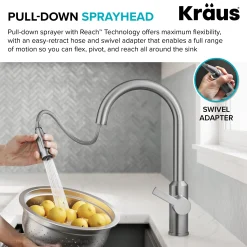 KRAUS Oletto Touchless Pull-Down Kitchen Faucet in Brushed Brass