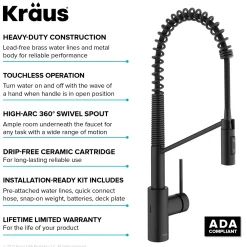 KRAUS Oletto Touchless Pull-Down Single Handle Faucet in Matte Black