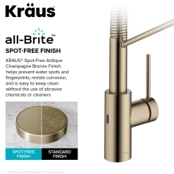 KRAUS Oletto Touchless Pull-Down Single Handle Faucet in Spot Free Antique Champagne Bronze