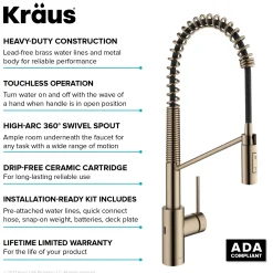 KRAUS Oletto Touchless Pull-Down Single Handle Faucet in Spot Free Antique Champagne Bronze