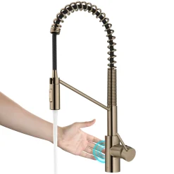 KRAUS Oletto Touchless Pull-Down Single Handle Faucet in Spot Free Antique Champagne Bronze
