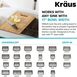 KRAUS Organic Solid Bamboo Cutting Board for Kitchen Sink, 18.5