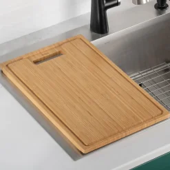 KRAUS Organic Solid Bamboo Cutting Board for Kitchen Sink, 17.5