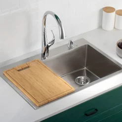 KRAUS Organic Solid Bamboo Cutting Board for Kitchen Sink, 17.5
