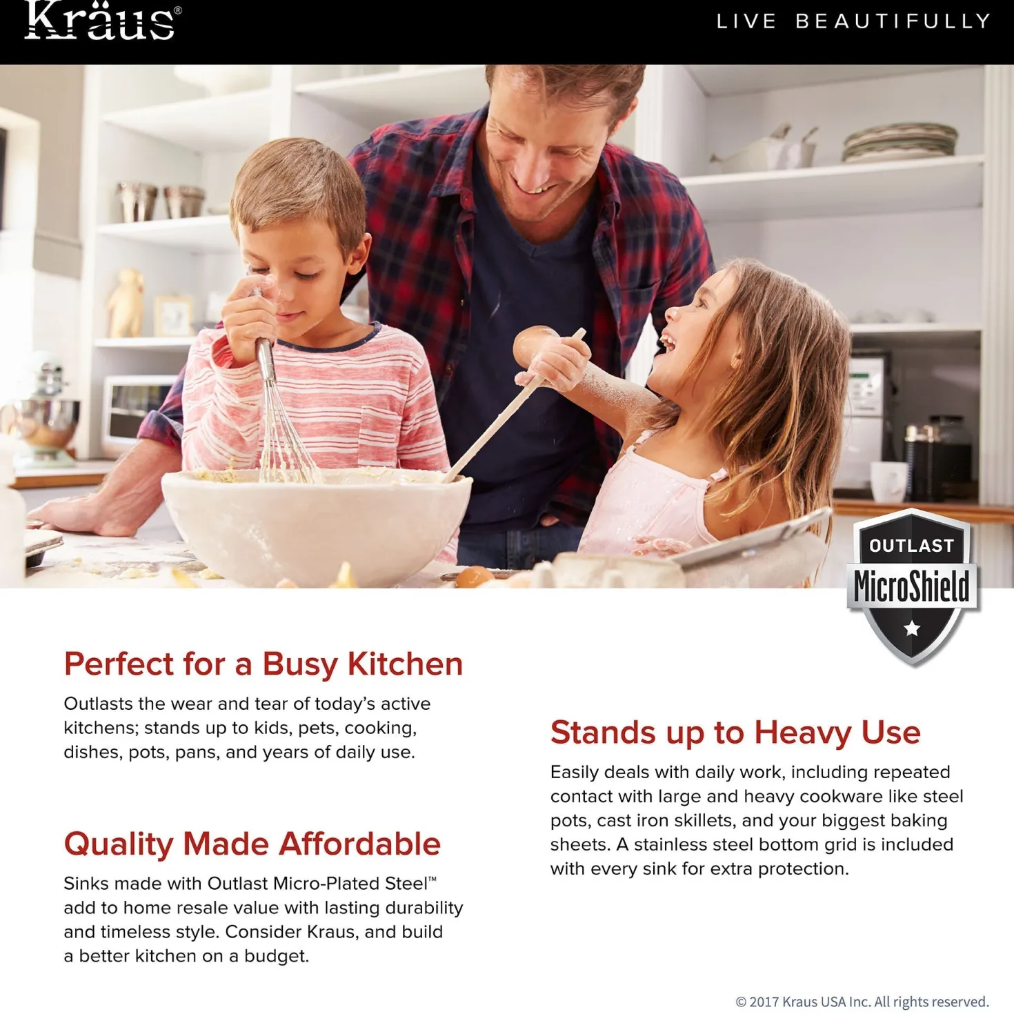KRAUS Outlast MicroShield 16 Gauge Stainless Steel Undermount Kitchen Sink