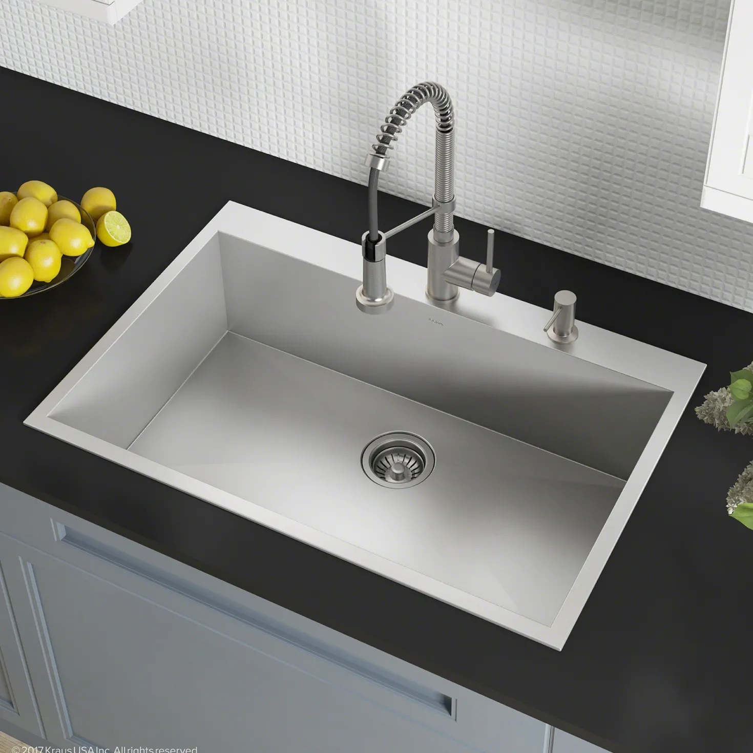 KRAUS Pax Zero-Radius 33" Handmade Topmount Single Bowl 16 Gauge Stainless Steel Drop-In Kitchen Sink with 2 Pre-Drilled Holes