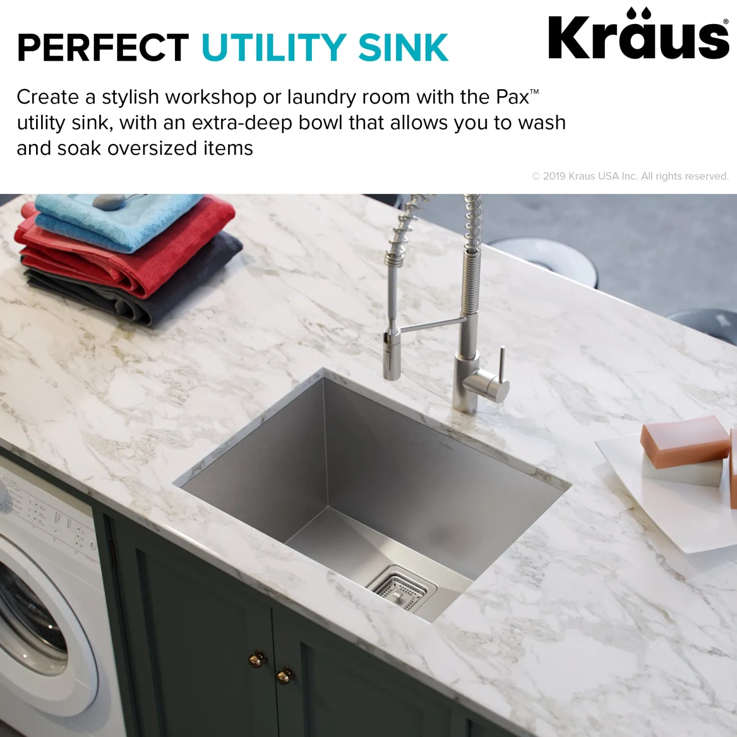 KRAUS Pax Zero-Radius 24" Undermount Single Bowl Stainless Steel Laundry Utility Sink